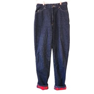 L L BEAN Black Flannel Lined Mom High Rise 100% Cotton Jeans Women's 12